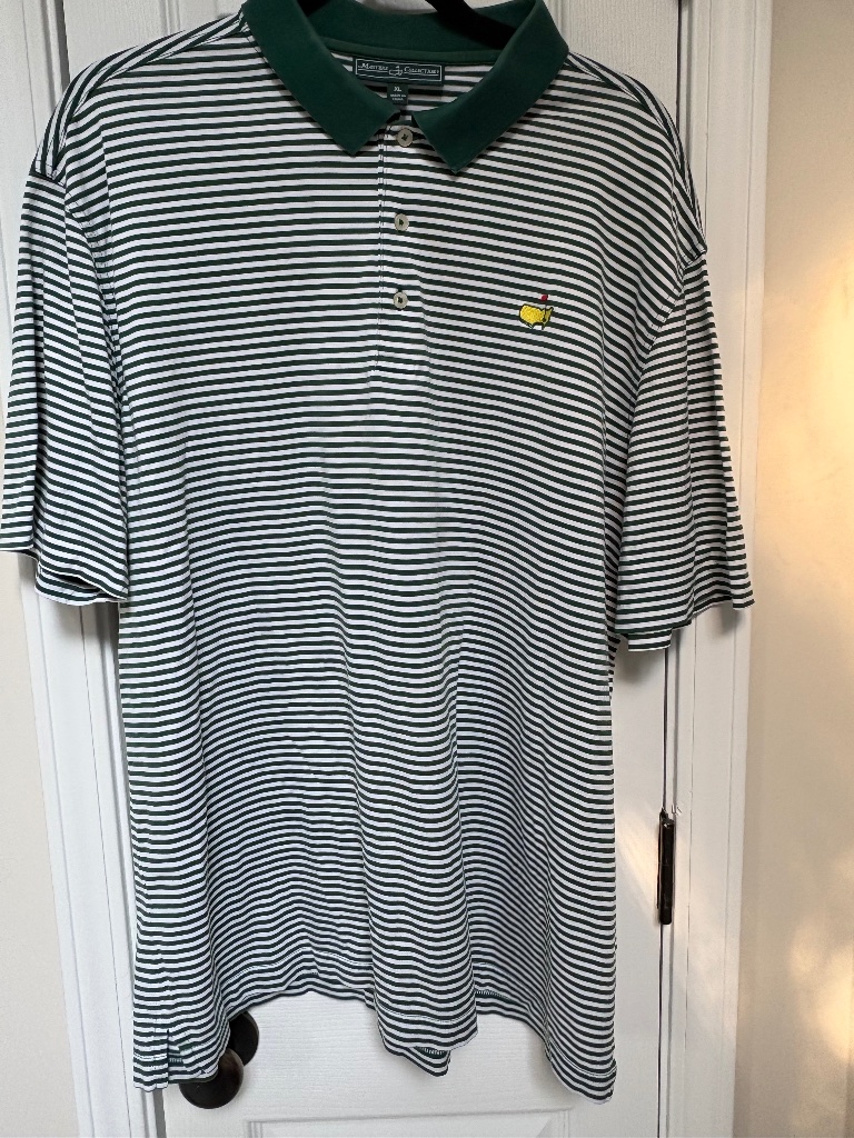 Masters Collection Polo Shirt Mens Xl Green White Striped Pima Cotton Golf